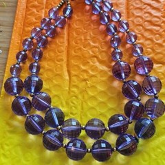 Vintage Double Strand Purple Faceted Bead Necklace