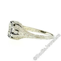 Antique Deco Belais 18k Gold European Diamond Engraved Filigree Engagement Ring