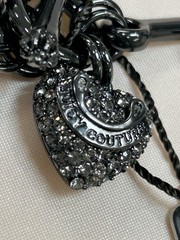 JUICY COUTURE Black Tone Chain Pave Heart & J Pendant Necklace NIB VINTAGE Y2K