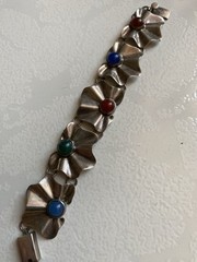 Vintage Sterling Silver TAXCO Mexico 925 Gemstone Bracelet Malachite Onyx Lapis