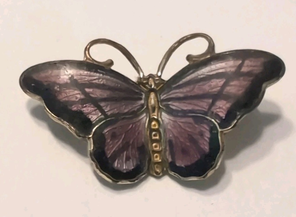 Norway Hroar Prydz 925S Sterling Purple Enamel Butterfly Pin
