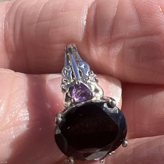 Lovely Chuck Clemency STS Sterling 925 Amethyst & Black Stone Ring Size 5.25