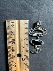 5.50g Sterling Silver Vintage 925 Black Marcasite Art Deco Link Pendant