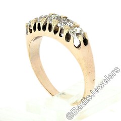 Antique Victorian 14k Rosy Yellow Gold 1.35ctw 5 Old Mine Cut Diamond Band Ring