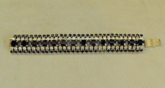 VINTAGE ART DECO JET BLACK and CLEAR RHINESTONE BRACELET CUFF 7 1/2″