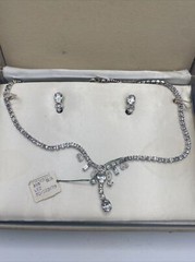 Rhinestone L.G Lind Gal Rhinestone Necklace Screwback Earring Set NOS Vintage