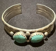 Vintage Navajo Sterling Silver Turquoise Cuff Bracelet & Ring: 38g /7g