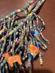 BOHO African Multi Strand Statement Necklace Wooden Carved Animals Fringe Beads