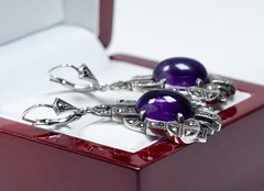 925 Sterling Silver Antique Art Deco Drop Earrings 12.00 ct Amethyst Markasite