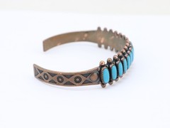 6.5″ Vintage WM Wheeler Turquoise Gemstone Copper Cuff Native Mexico Bracelet