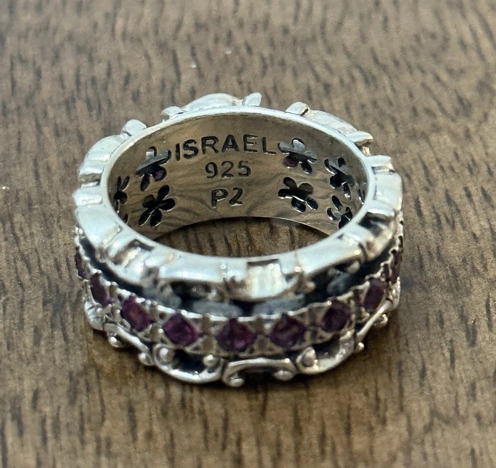 Rare PZ 925 Sterling Silver Israel Ring Size 7.75 Signed Vintage Spinner Ring