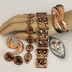 Vintage Copper Jewelry Lot Bold Statement Signed Unsigned Bracelets Earrings