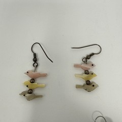 Vintage Animal Novelty Dangle Earrings Set of 3 Black Cat, Pig Hoops, Birds