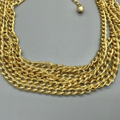 Vintage Necklace Women Gold Tone Multi Strand Chunky Curb Chain Statement 15″