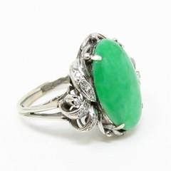 NYJEWEL GIA Certified 14k White Gold 6ct Jadeite A Jade Diamond Ring
