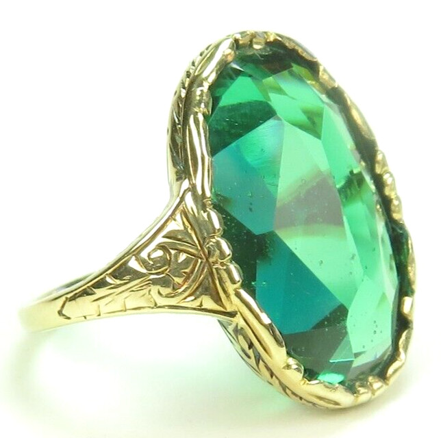 Antique French 1920’s Green Stone 13KY Ring Size 5.5 UK-K1/2 9.26Ct Art Deco