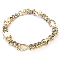 Vtg STAR Signed Gold Tone Faux Pearl Link Bracelet 6.75″ Textured Mid Century