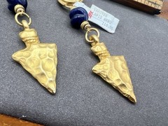 Vintage Gold Arrowhead Lapis Blue Gemstone Bead Earrings Saks NWT $110 NOS VY