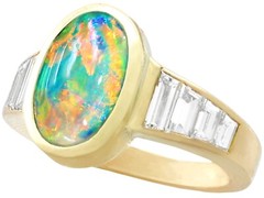 Vintage French 1.40 Ct Opal 1.12 Ct Diamond 18k Yellow Gold Dress Ring – 6.25