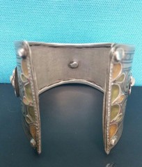 ANTIQUE STERLING SILVER HANDMADE CUFF BANGLE BRACELET WITH ENAMEL 51.5 Grams