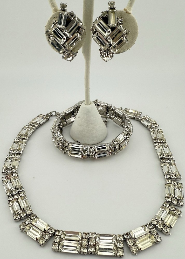 WEISS RARE SILVERTONE RHINESTONE EARRINGS BRACELET & NECKLACE PLEASE READ 162B