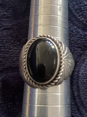 Vintage Navajo Sterling Silver Oval Cabochon Onyx Ring Size 11.25 Signed B