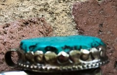 Vtg Lg Irregular Turquoise Pendant In Silvertone Setting