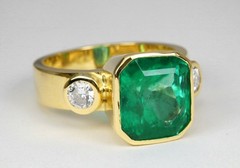 Art Deco Vintage Antique 4.10 Ct Natural Emerald Wedding Ring 14K Yellow Gold FN