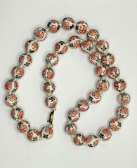 Porcelain Bead Necklace Chinese Hand Painted Hand Knotted 24 Inches