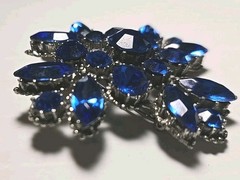 Vintage Signed WEISS Sapphire Blue Rhinestone Maltese Cross Brooch Pin 1960s