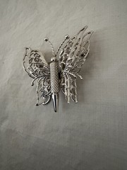 Vintage signed Monet Silver Tone Wired 3D Layered Butterfly Brooch Pin