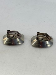 Vintage Jorgen Jensen Denmark Pewter Clip-On Earrings Red Glass Cabochon Modern