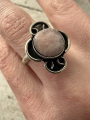 Vintage Adjustable Pink Quartz Scroll Work Ring