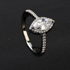 Moissanite Engagement Ring Marquise Cut Halo Pave CZ Sterling Silver 8 NWT