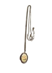 Vintage Pink Rose Resin Oval Locket Pendant Necklace Silver Tone Flower Retro
