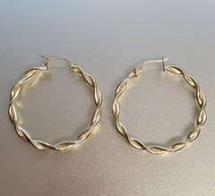 VTG 925 FAS Hoop Earrings 1.25in Sterling Silver 5g Gold Vermeil Twisted Round