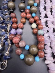 Vintage Lot 7 Stone Gemstone Necklaces Amber Amethyst Turquoise Sodalite Shell