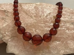 Vintage, Art Deco, Cherry Amber, Faceted Bakelite 15″ Necklace-Simi Tested
