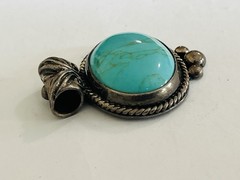 Heavy Vintage Sterling Silver 925 Turquoise Oval Slide Pendant 19-grams Lot P16