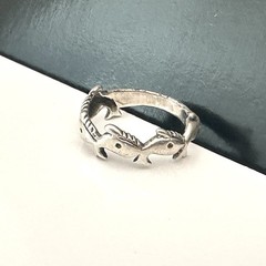 Sterling Silver 925 Ring Good Luck Band Vintage Fish Dolphin Whale
