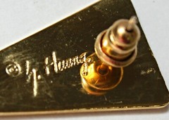 Vintage NEW SAMUEL HUANG Earrings Gold Filled Post Yellow Enamel Triangle ESTATE