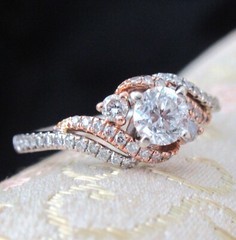 14k Gold Diamond Crossover Engagement￼ Ring Solitaire LLJ Modern Heirloom 585