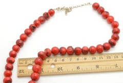 Vintage Sterling Silver Red Ox Blood Magnesite Bead Necklace 18″ Long 74 Grams