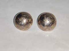 Vintage Sterling Silver Dome Button Earrings Thailand Etched Floral Leaf Pattern