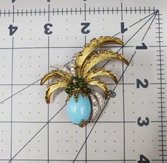 VTG JOMAZ Signed Very Rare Pineapple Shaped Faux Turquoise Brooch Pin