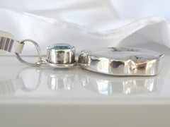 Huge Sterling Silver 925 Natural Heated Blue Topaz Modernist Pendant
