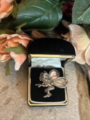 47. Vintage 925 Sterling PIXIE Fairy Elf Abalone Wings Pin 1 3/8″x 1 1/4″, 10.3g