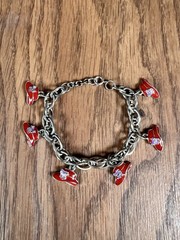 Red Hat Society Style Women’s Charm Bracelet + Earrings + Pin Set