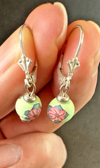 925 Sterling Silver Earrings with Green Beads with Pink Flowers