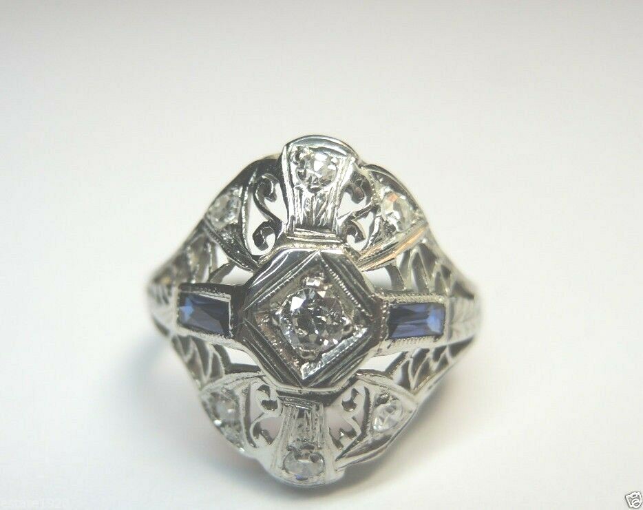 Antique Art Deco Diamond Engagement 20KT White Gold Ring Size 5.5 EGL USA